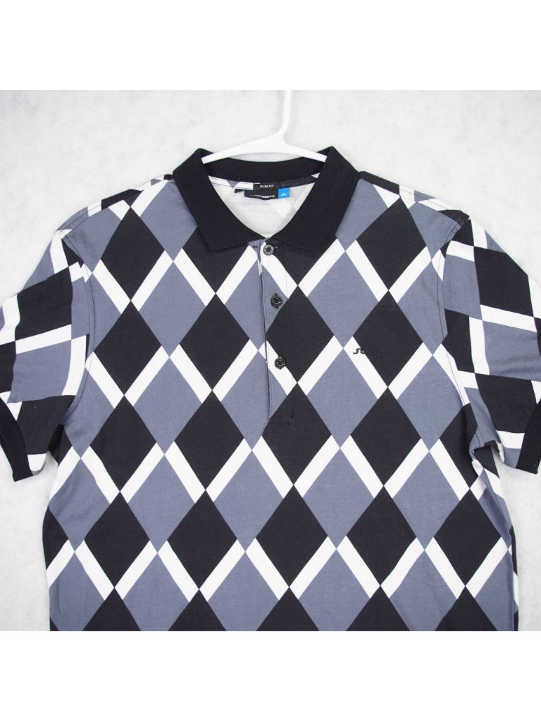 J.Lindeberg Mens Slim Fit Geometric Print Golf Polo Shirt Size M Blue Black Euc — image 3 of 8